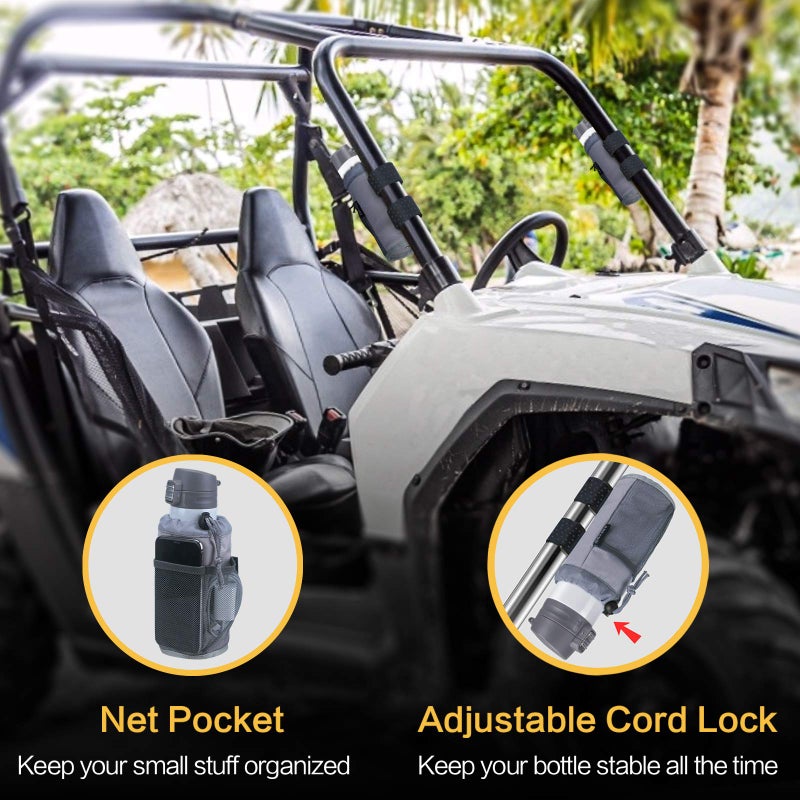 GEARV 2Pack Cup Holder for Bike, Scooter and Wheelchair, Water Bottle Holder for UTV/ATV, Walker, Golf Cart and Beach, Universal Drink Holder Accessories with Net Pocket and Cord Lock (Gray) - Image 5